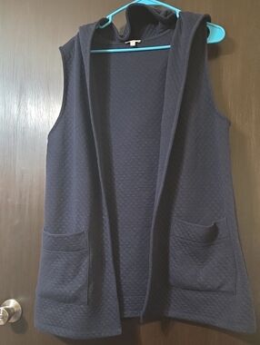 Talbots ladies Navy Knit Vest with hood large